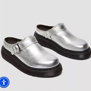 Dr. Martens Metallic Silver Platform Clog Mules. Size 8